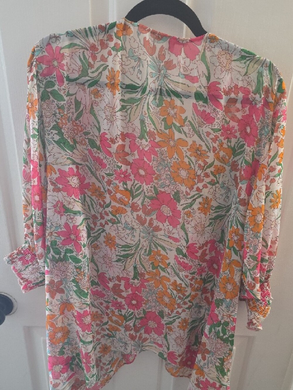 Cato Floral Open Cardigan - Pink, Orange, Green on Cream - Picture 3 of 3